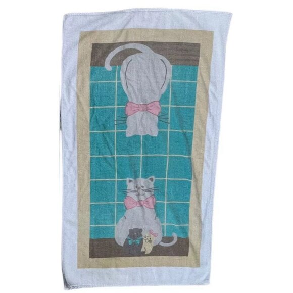 vtg Fieldcrest Bath Towel Cats Kittens Cotton Cat Lady Gift Cottagecore Grandma - Picture 1 of 9